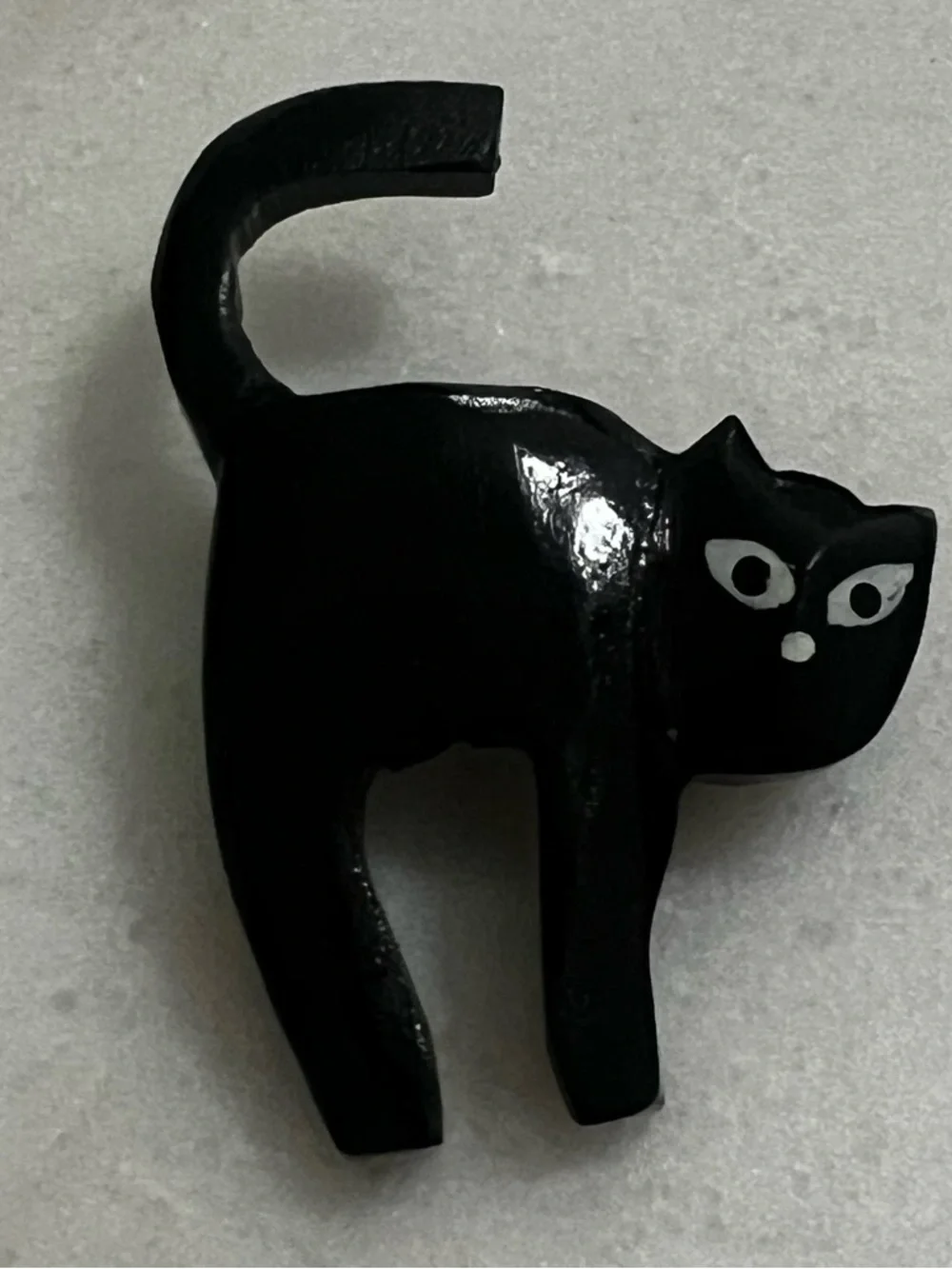 Vintage 1980’s Wooden Hand Painted Black Cat Brooch Pin